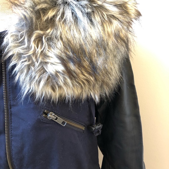 French Connection navy parker with faux leather sleeves, US 2 - Picture 5 of 11